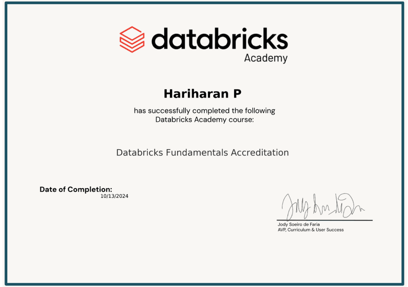 Databricks Fundamentals Accreditation Certificate