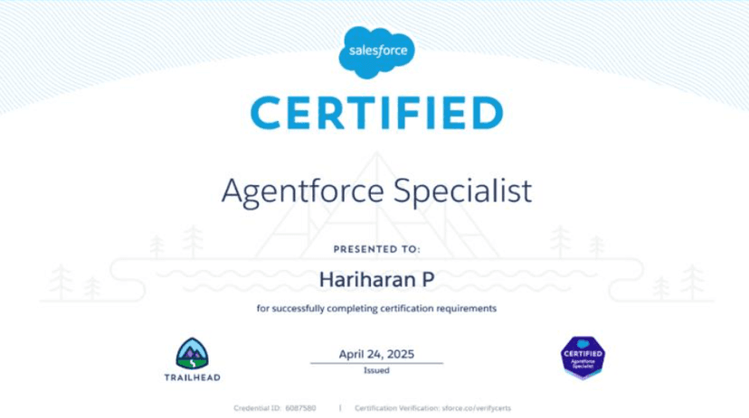 Salesforce Certified Agentforce Specialist Certificate